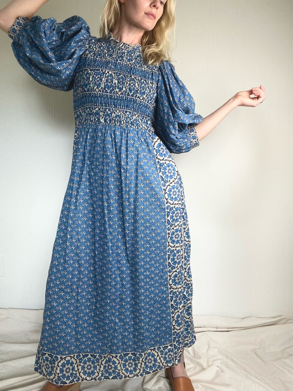 SEA NEW YORK Blue Milkmaid Puff Sleeve Dress SIZE XS